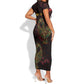 Afro-American Culture Short Sleeve Bodycon Dress Adinkra Sankofa Bird - Cosmic Red LT7