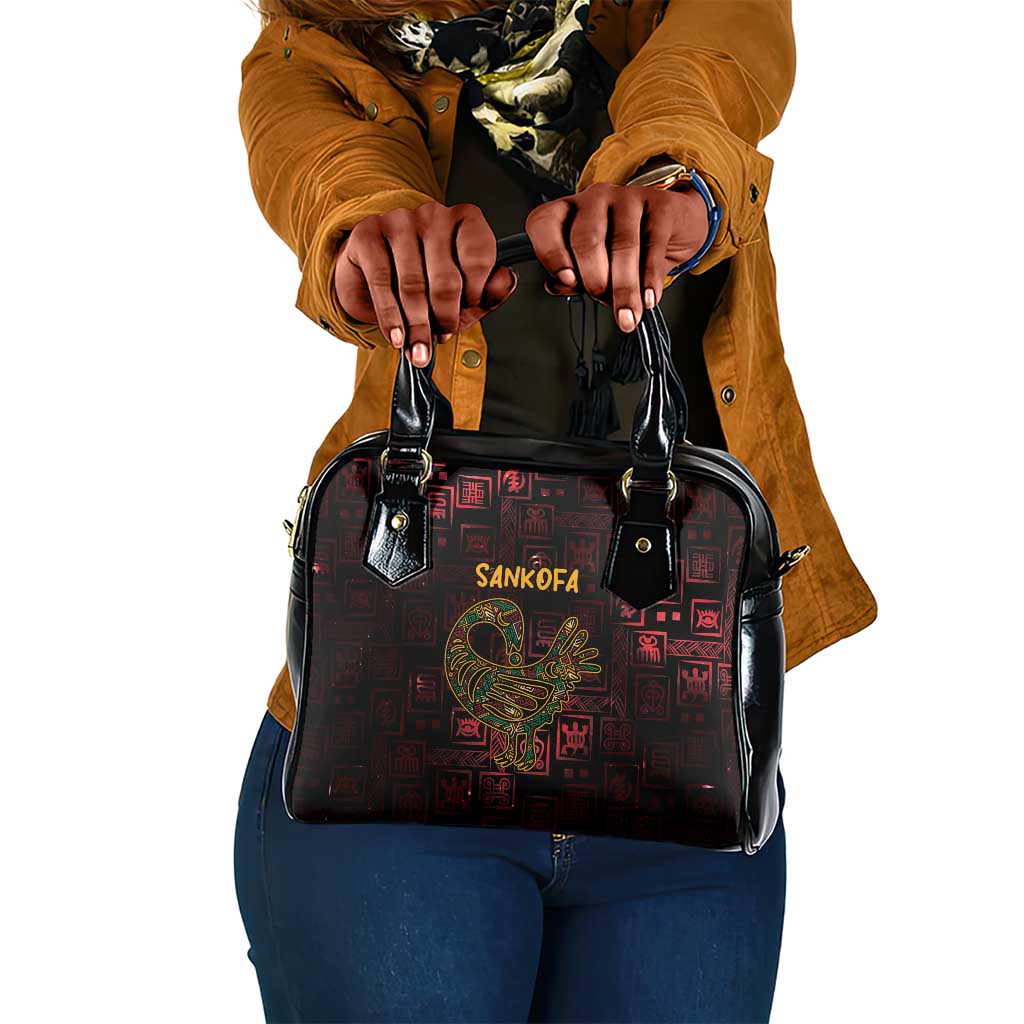 Afro-American Culture Shoulder Handbag Adinkra Sankofa Bird - Cosmic Red