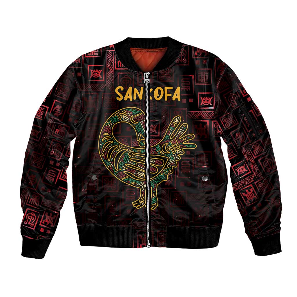 Afro-American Culture Sleeve Zip Bomber Jacket Adinkra Sankofa Bird - Cosmic Red