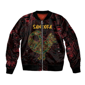 Afro-American Culture Sleeve Zip Bomber Jacket Adinkra Sankofa Bird - Cosmic Red