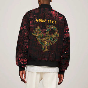 Afro-American Culture Sleeve Zip Bomber Jacket Adinkra Sankofa Bird - Cosmic Red