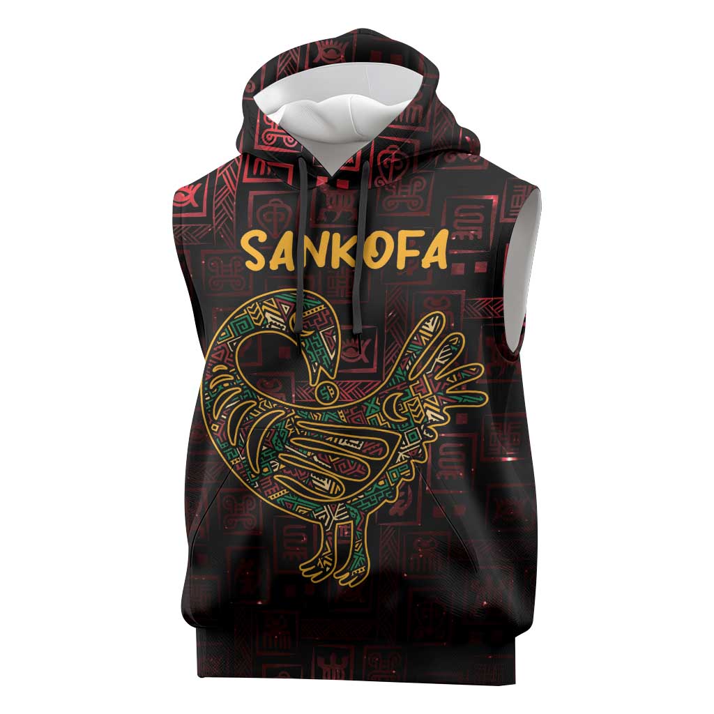 Afro-American Culture Sleeveless Hoodie Adinkra Sankofa Bird - Cosmic Red - African Pride