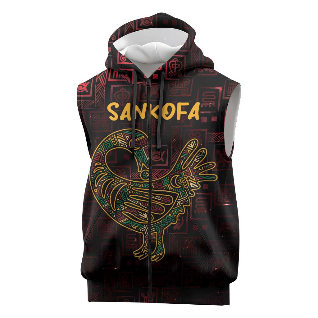 Afro-American Culture Sleeveless Zip Hoodie Adinkra Sankofa Bird - Cosmic Red - African Pride