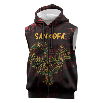 Afro-American Culture Sleeveless Zip Hoodie Adinkra Sankofa Bird - Cosmic Red - African Pride