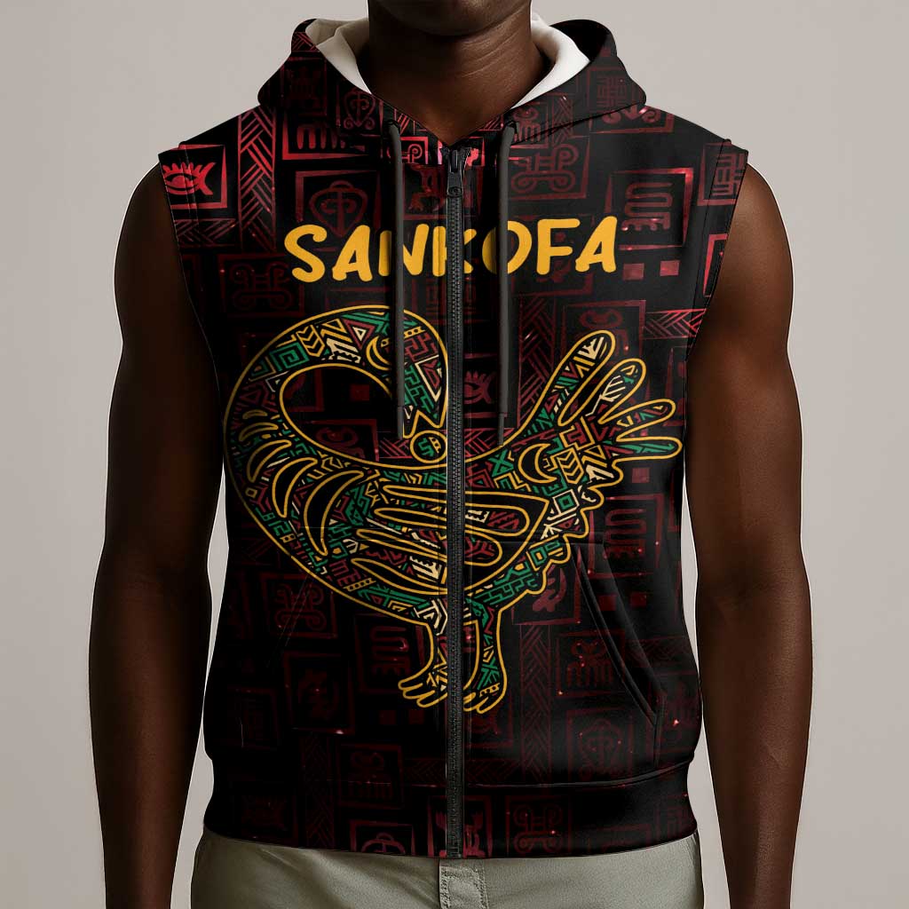 Afro-American Culture Sleeveless Zip Hoodie Adinkra Sankofa Bird - Cosmic Red - African Pride
