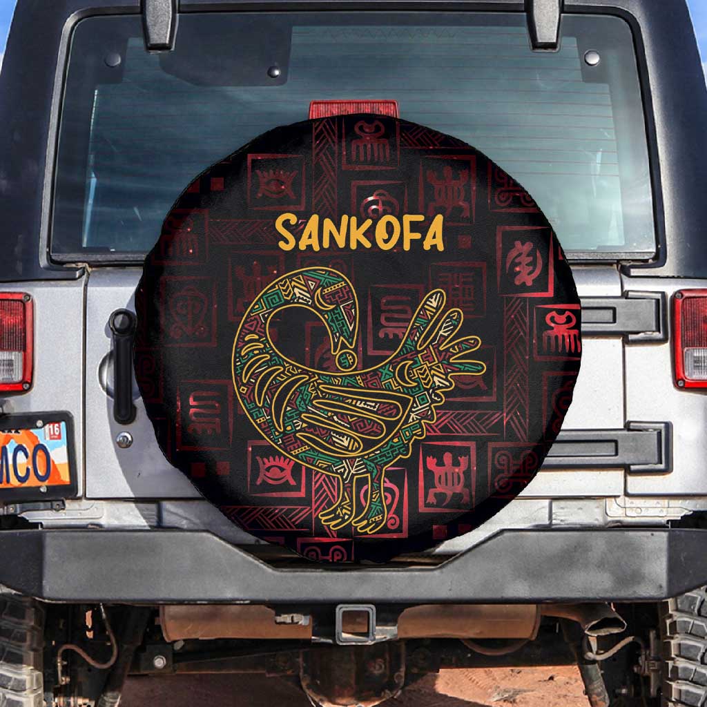 Afro-American Culture Spare Tire Cover Adinkra Sankofa Bird - Cosmic Red