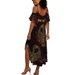 Afro-American Culture Summer Maxi Dress Adinkra Sankofa Bird - Cosmic Red