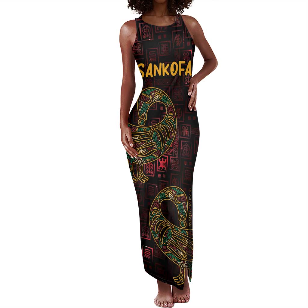 Afro-American Culture Tank Maxi Dress Adinkra Sankofa Bird - Cosmic Red