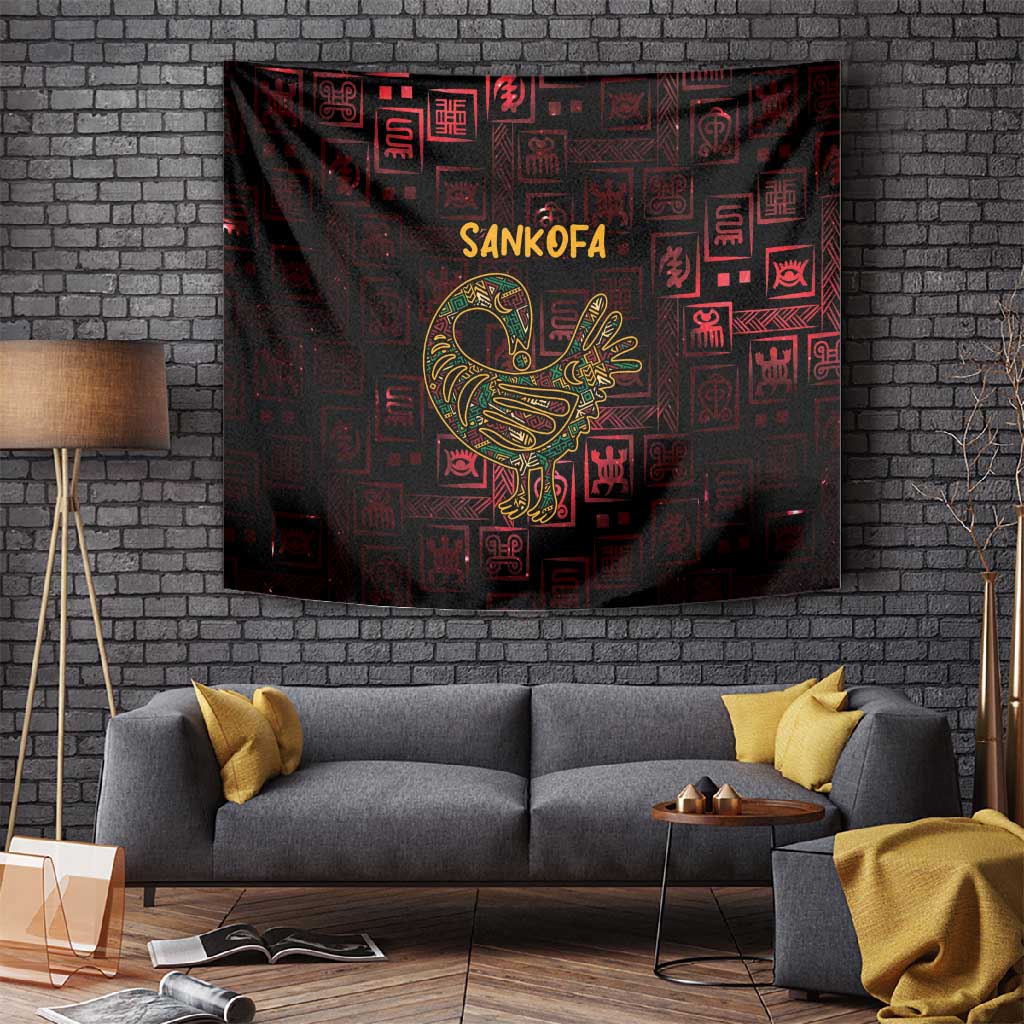 Afro-American Culture Tapestry Adinkra Sankofa Bird - Cosmic Red