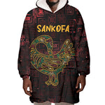 Afro-American Culture Wearable Blanket Hoodie Adinkra Sankofa Bird - Cosmic Red