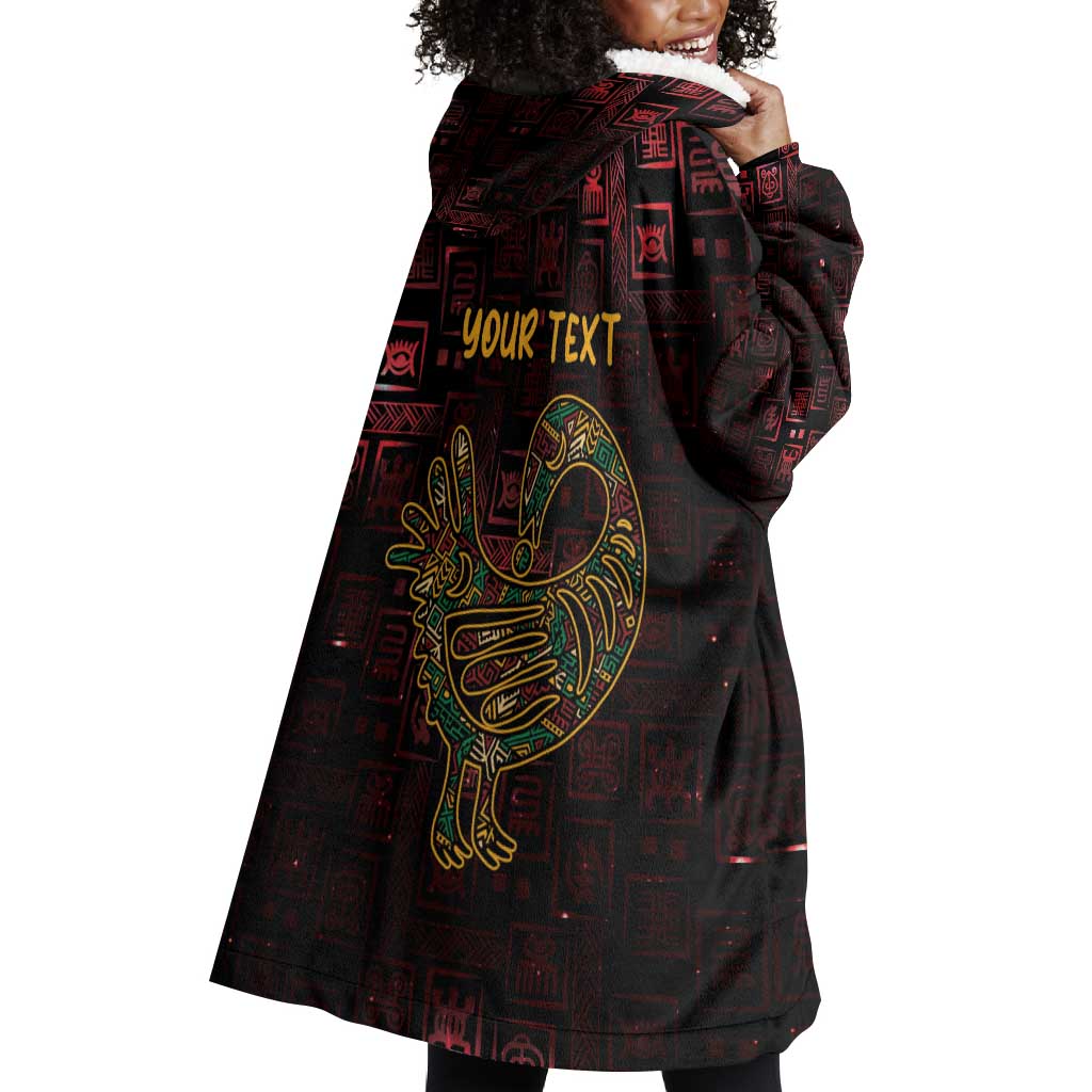 Afro-American Culture Wearable Blanket Hoodie Adinkra Sankofa Bird - Cosmic Red