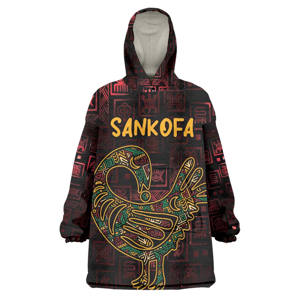 Afro-American Culture Wearable Blanket Hoodie Adinkra Sankofa Bird - Cosmic Red