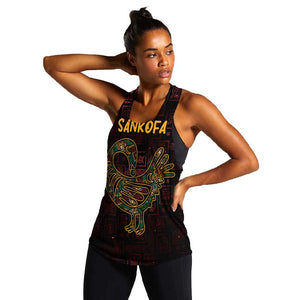 Afro-American Culture Women Racerback Tank Adinkra Sankofa Bird - Cosmic Red