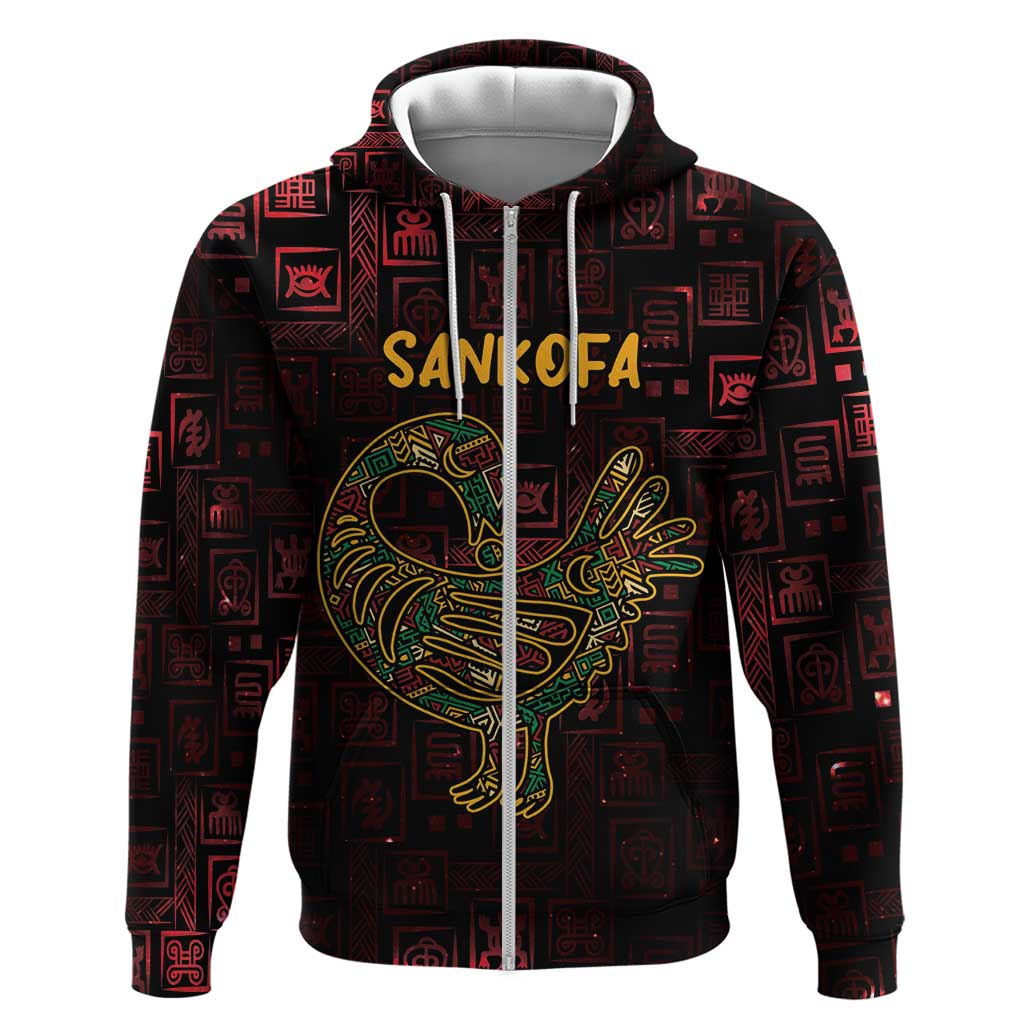Afro-American Culture Zip Hoodie Adinkra Sankofa Bird - Cosmic Red