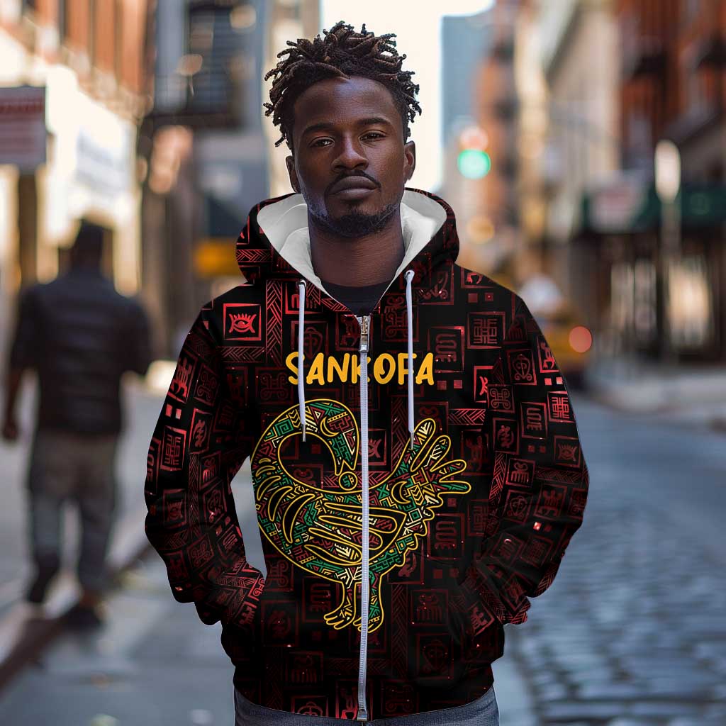 Afro-American Culture Zip Hoodie Adinkra Sankofa Bird - Cosmic Red