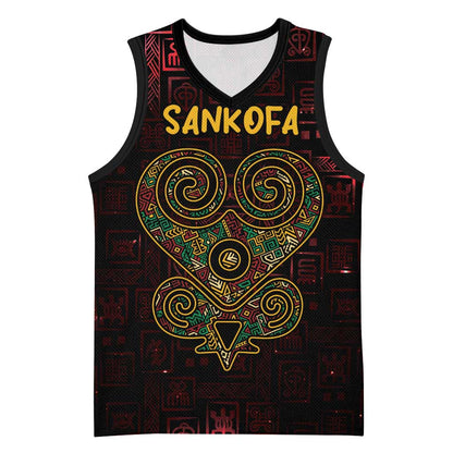 Afro-American Culture Basketball Jersey Adinkra Sankofa Heart - Cosmic Red LT7