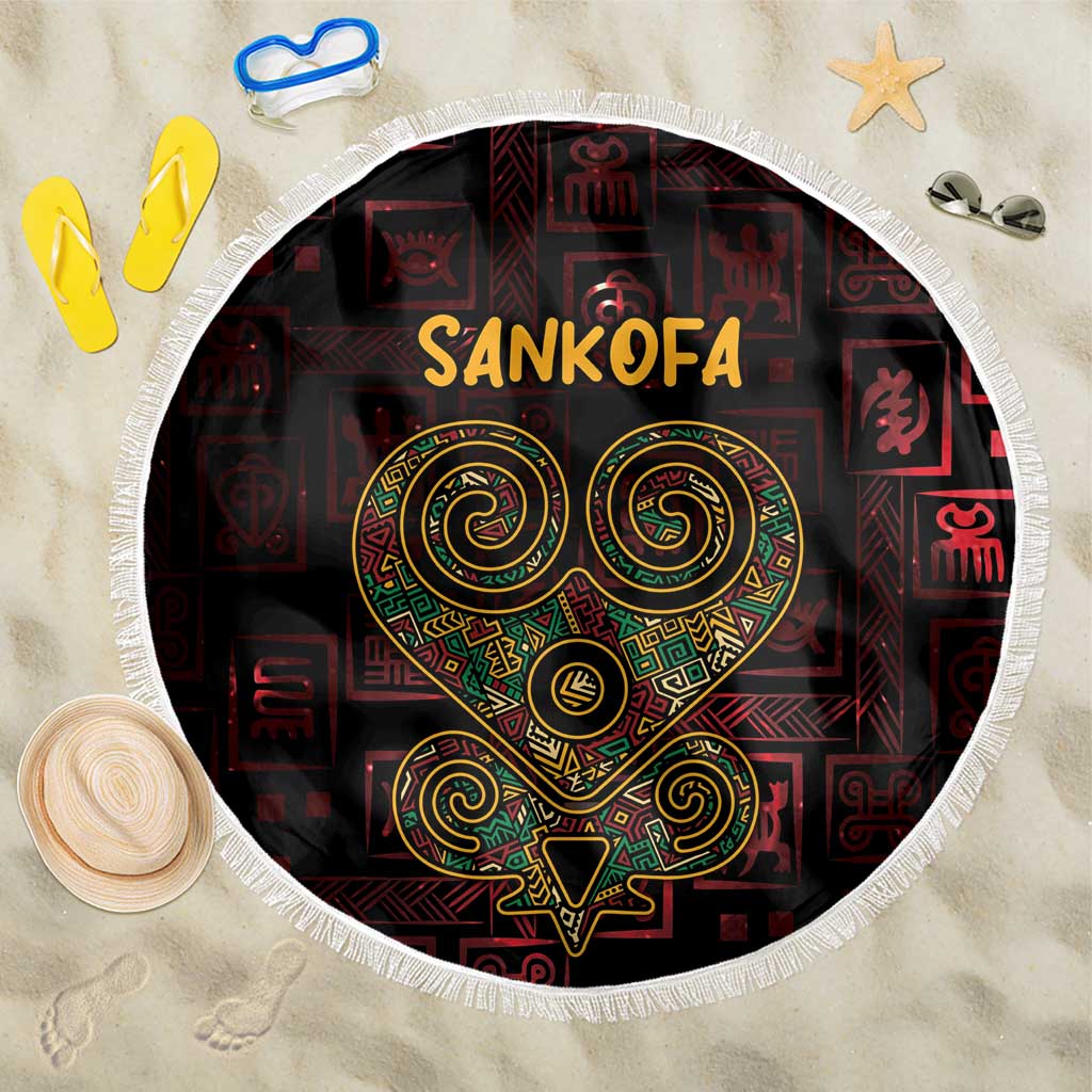 Afro-American Culture Beach Blanket Adinkra Sankofa Heart - Cosmic Red