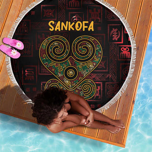 Afro-American Culture Beach Blanket Adinkra Sankofa Heart - Cosmic Red