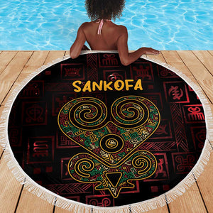 Afro-American Culture Beach Blanket Adinkra Sankofa Heart - Cosmic Red