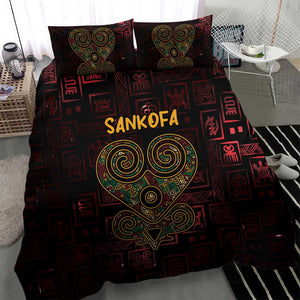 Afro-American Culture Bedding Set Adinkra Sankofa Heart - Cosmic Red