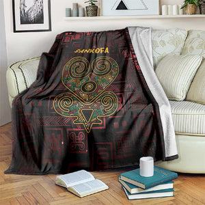 Afro-American Culture Blanket Adinkra Sankofa Heart - Cosmic Red