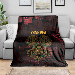 Afro-American Culture Blanket Adinkra Sankofa Heart - Cosmic Red