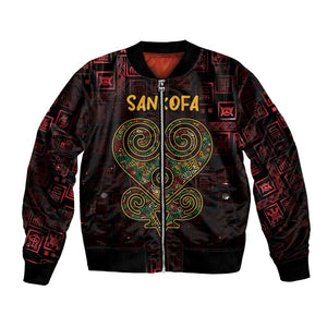 Afro-American Culture Bomber Jacket Adinkra Sankofa Heart - Cosmic Red