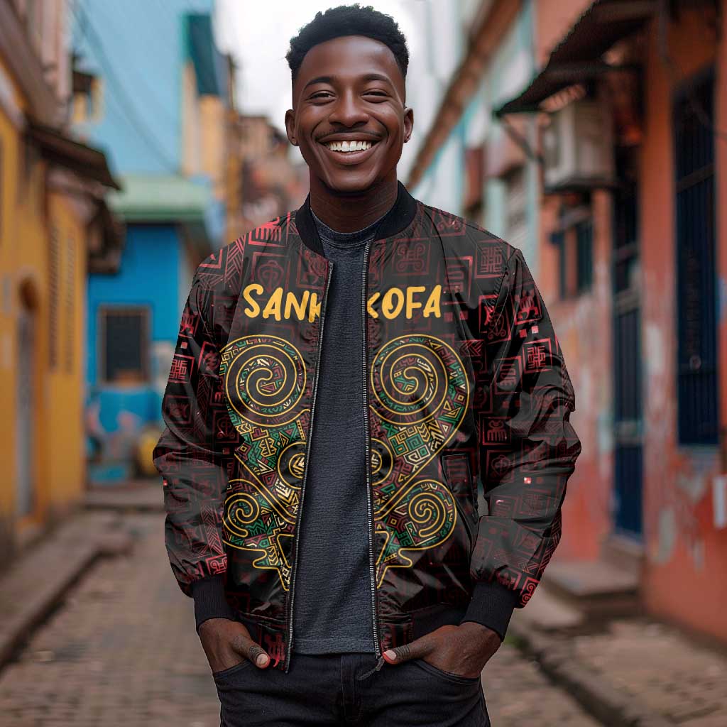 Afro-American Culture Bomber Jacket Adinkra Sankofa Heart - Cosmic Red