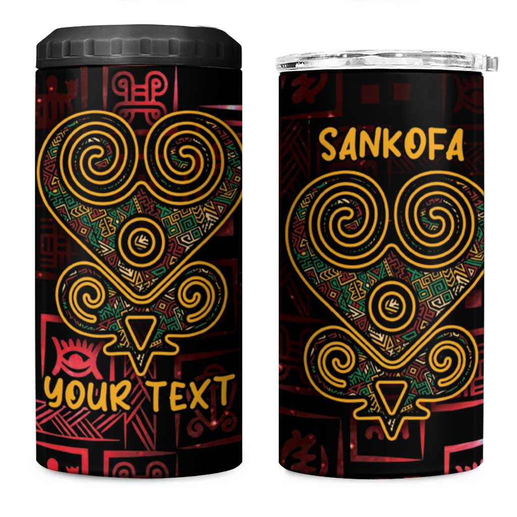 Afro-American Culture 4 in 1 Can Cooler Tumbler Adinkra Sankofa Heart - Cosmic Red