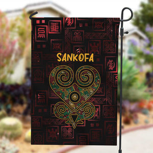 Afro-American Culture Garden Flag Adinkra Sankofa Heart - Cosmic Red