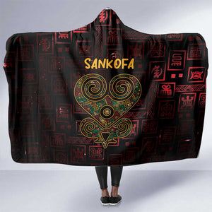 Afro-American Culture Hooded Blanket Adinkra Sankofa Heart - Cosmic Red