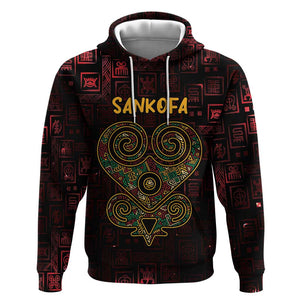 Afro-American Culture Hoodie Adinkra Sankofa Heart - Cosmic Red