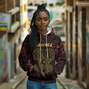 Afro-American Culture Hoodie Adinkra Sankofa Heart - Cosmic Red