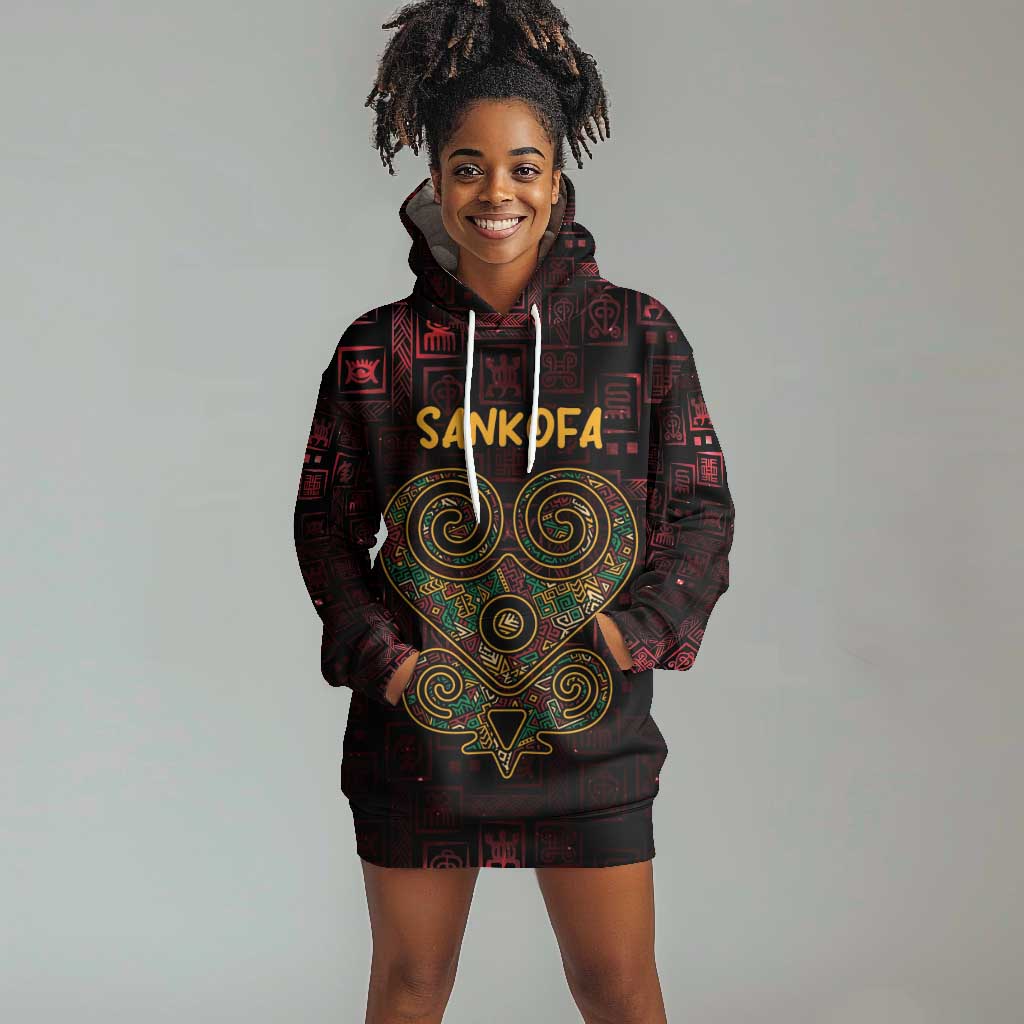 Afro-American Culture Hoodie Dress Adinkra Sankofa Heart - Cosmic Red