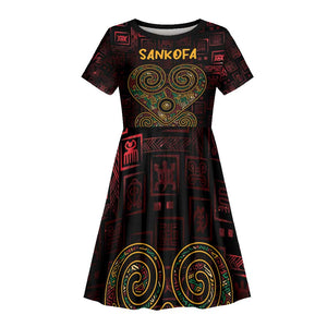 Afro-American Culture Kid Short Sleeve Dress Adinkra Sankofa Heart - Cosmic Red