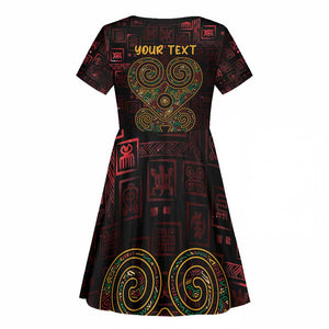 Afro-American Culture Kid Short Sleeve Dress Adinkra Sankofa Heart - Cosmic Red