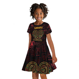 Afro-American Culture Kid Short Sleeve Dress Adinkra Sankofa Heart - Cosmic Red