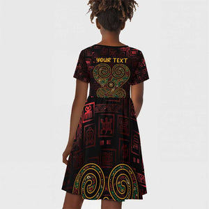 Afro-American Culture Kid Short Sleeve Dress Adinkra Sankofa Heart - Cosmic Red