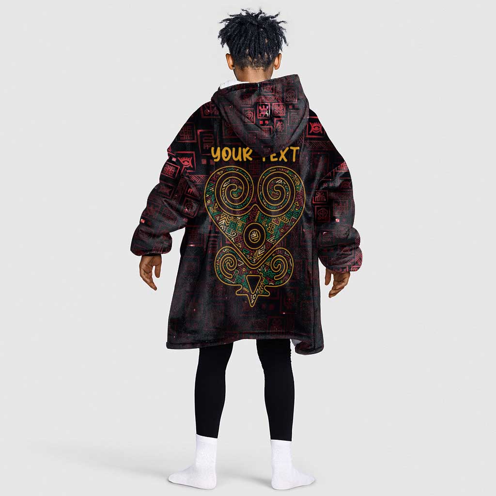 Afro-American Culture Kid Wearable Blanket Hoodie Adinkra Sankofa Heart - Cosmic Red
