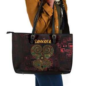 Afro-American Culture Leather Tote Bag Adinkra Sankofa Heart - Cosmic Red