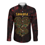 Afro-American Culture Long Sleeve Button Shirt Adinkra Sankofa Heart - Cosmic Red