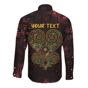 Afro-American Culture Long Sleeve Button Shirt Adinkra Sankofa Heart - Cosmic Red