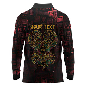 Afro-American Culture Long Sleeve Polo Shirt Adinkra Sankofa Heart - Cosmic Red