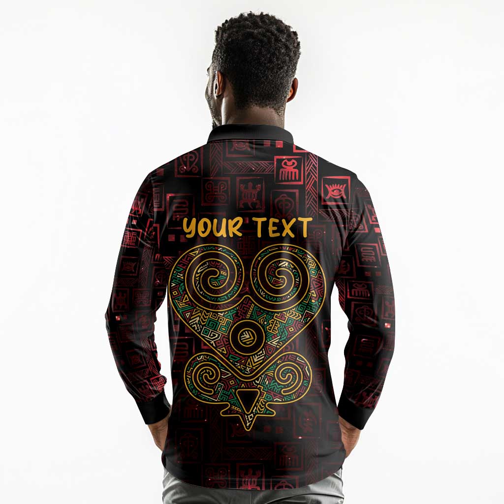 Afro-American Culture Long Sleeve Polo Shirt Adinkra Sankofa Heart - Cosmic Red