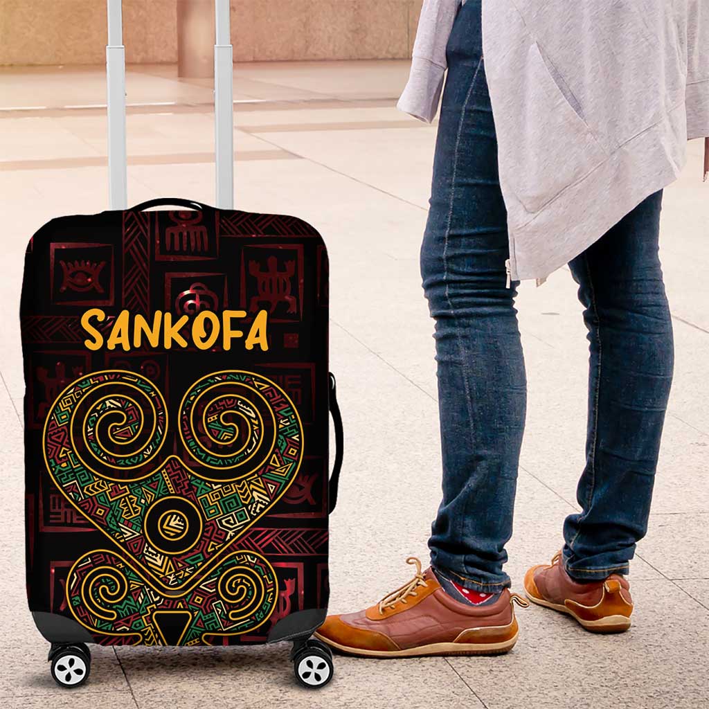 Afro-American Culture Luggage Cover Adinkra Sankofa Heart - Cosmic Red