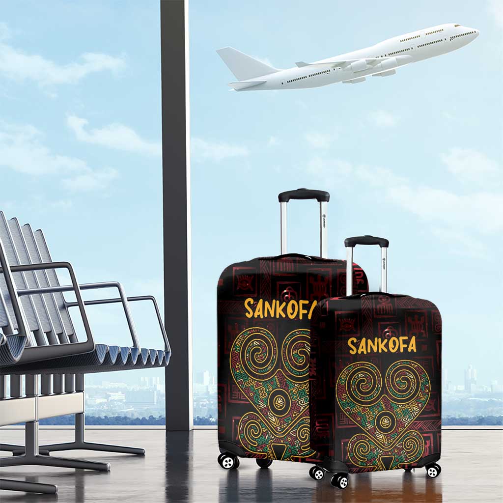 Afro-American Culture Luggage Cover Adinkra Sankofa Heart - Cosmic Red