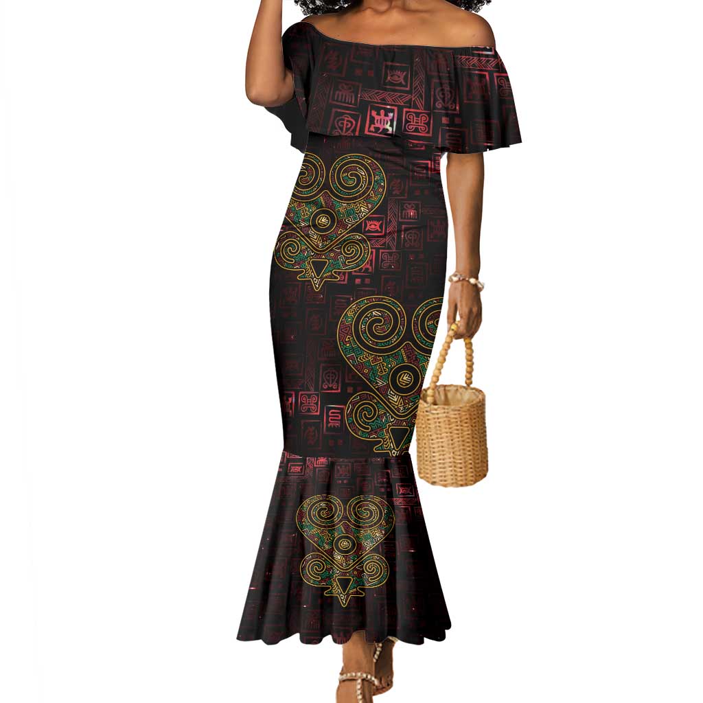 Afro-American Culture Mermaid Dress Adinkra Sankofa Heart - Cosmic Red