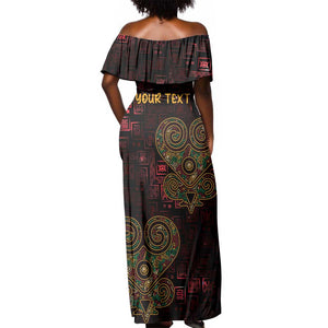 Afro-American Culture Off Shoulder Maxi Dress Adinkra Sankofa Heart - Cosmic Red