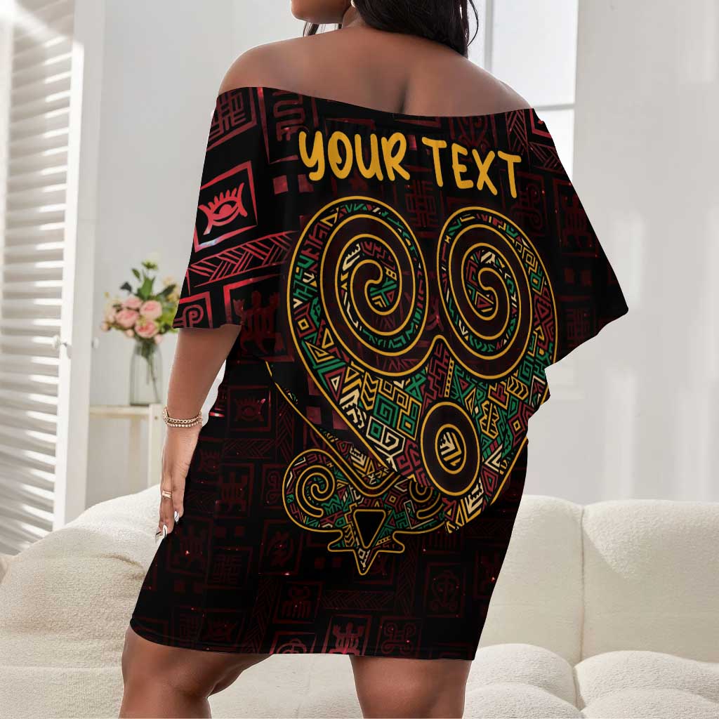 Afro-American Culture Off Shoulder Short Dress Adinkra Sankofa Heart - Cosmic Red