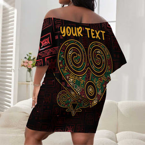 Afro-American Culture Off Shoulder Short Dress Adinkra Sankofa Heart - Cosmic Red